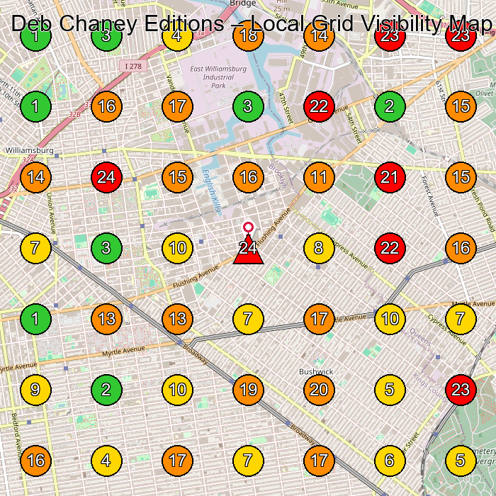 Deb Chaney Editions Art Studio GeoGrid ranking map for Brooklyn NY